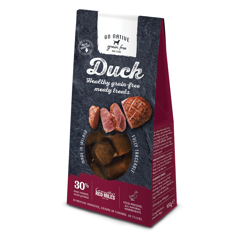 red mills go native grain free treats with high meat content and duck flavour