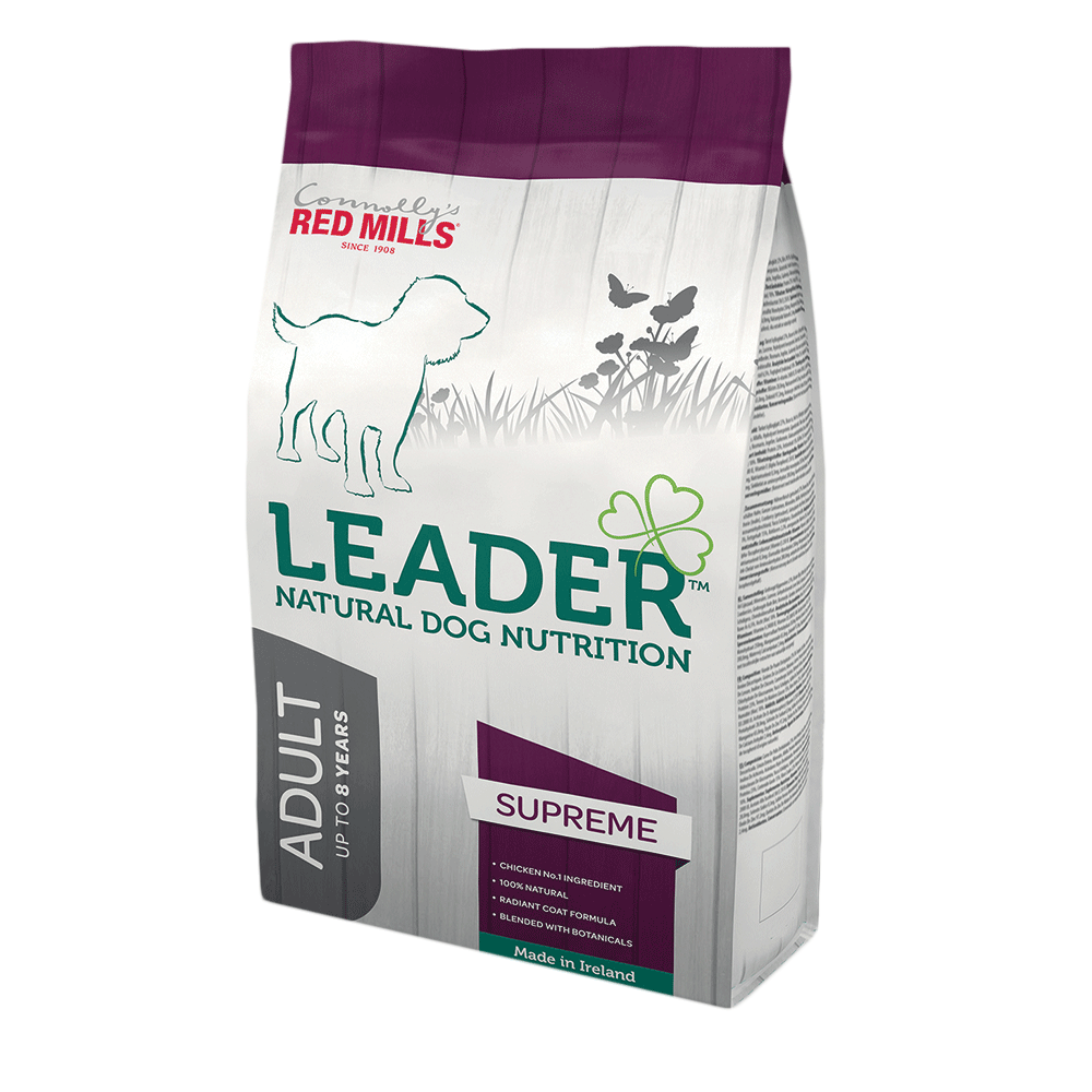 leader supreme natural dog nutrition adult dog food by connolly's red mills for glossy coat