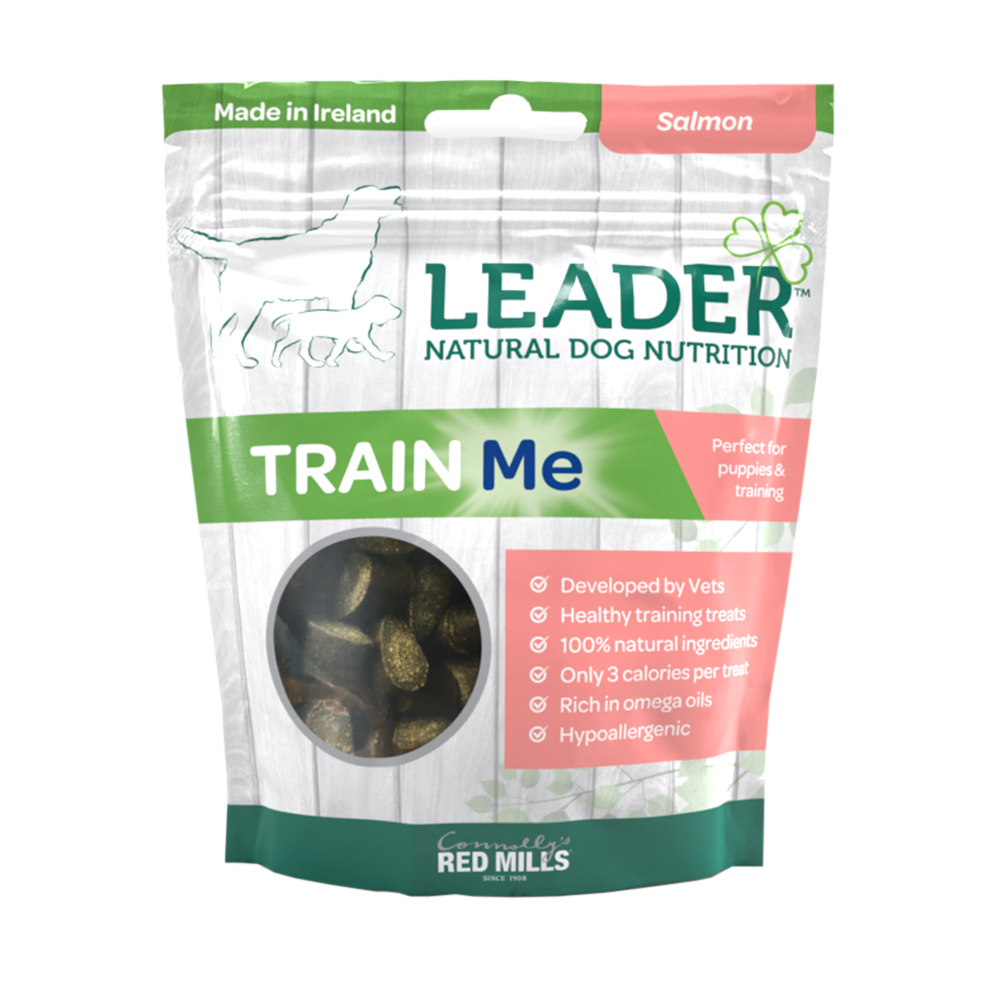 leader train me dog training treats with salmon flavour and all natural ingredients